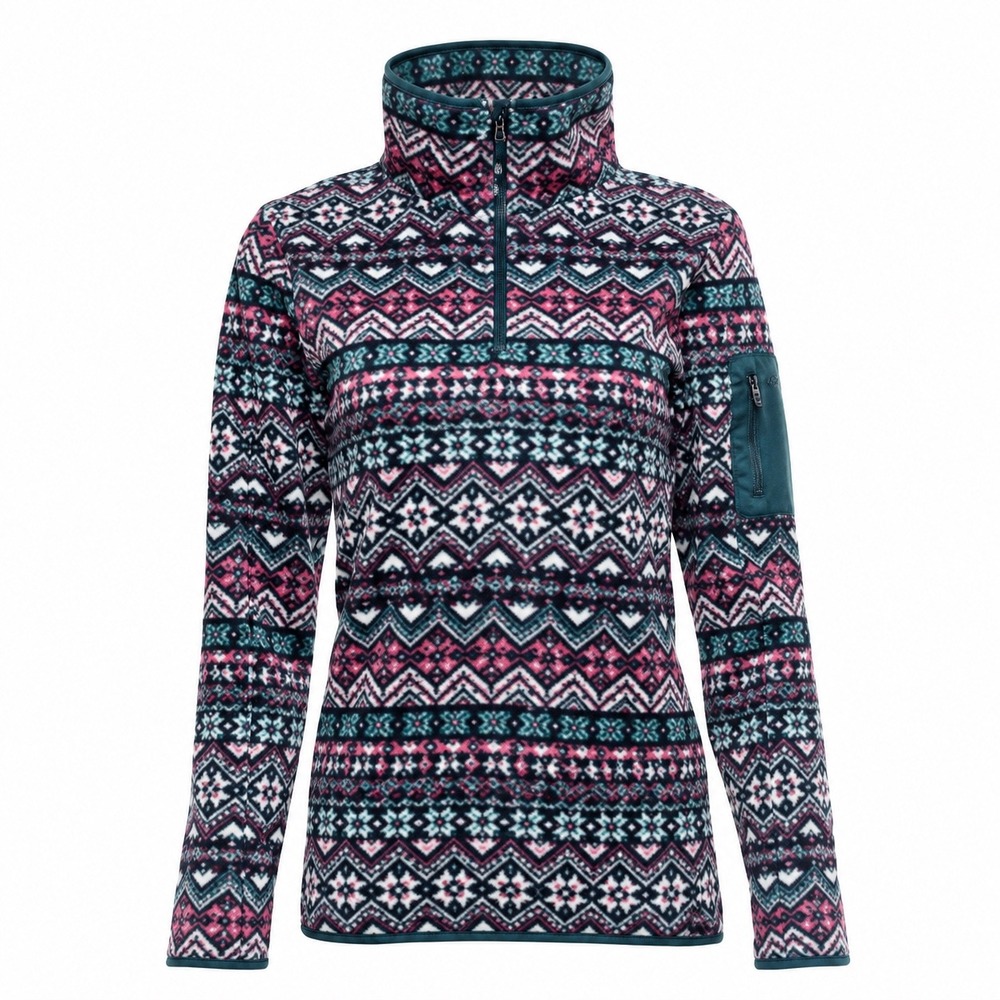 Wooly Bully Wear Feisty Fair Isle Fleece Pullover Quarter Snap Jacket Women's M
